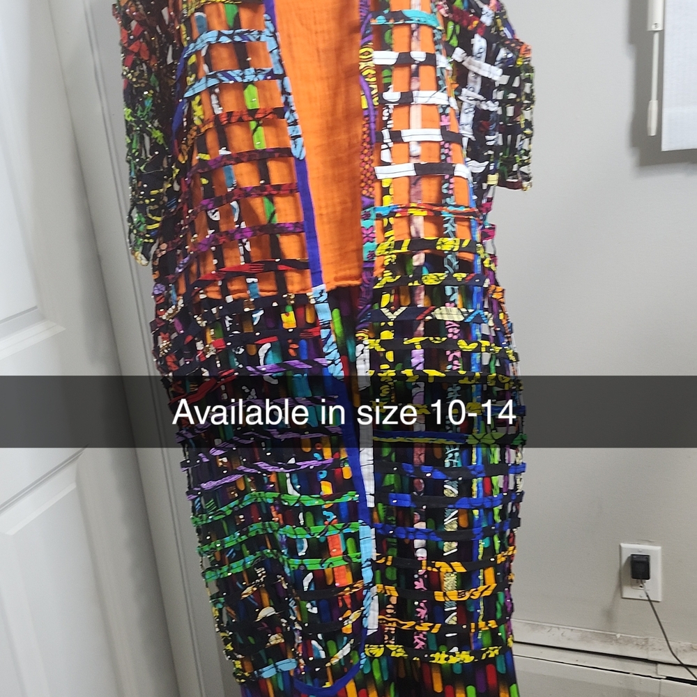 Multicolor Open-Weave Maxi Kimono Jacket